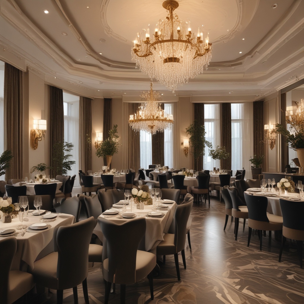 Opulent and stylish hotel dining area with lavish decorations